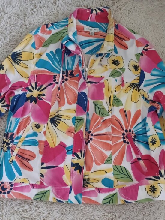 Coldwater Creek Jackets & Blazers - Coldwater Creek Womens 20W Floral Jacket Colorful Zip Front Cotton Stretch Plus